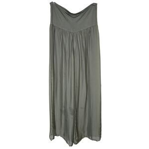 Made In Italy Womens Green Pull On Wide Leg Silk Pants Large Beachy Minimalist